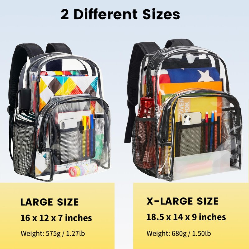 Vorspack Clear Backpack Heavy Duty PVC Transparent Backpack with Reinforced Strap Stitches & Large Capacity for College Workplace Security - Black
