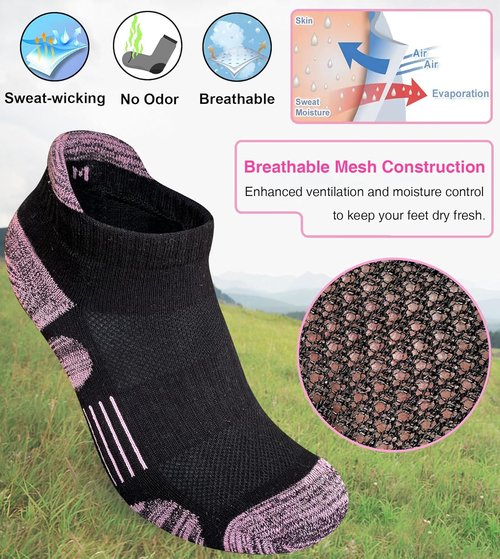 Heyoboy Women's Athletic Running Socks - Thick Cushioned, Anti-Blister, Wicking | 5 Pairs