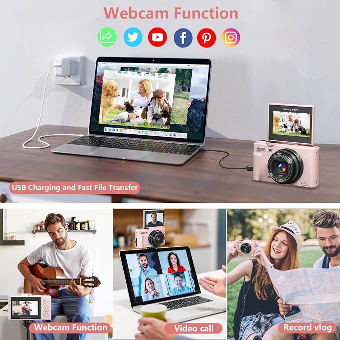 Digital Camera for Photography, 4K Vlogging Camera for YouTube 3" 180° Flip
