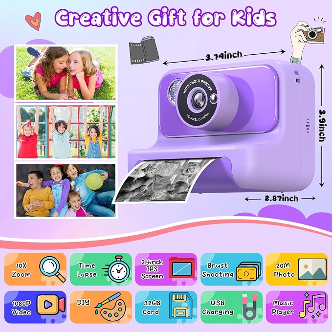 Kids Camera Instant Print, Christmas Birthday Gifts