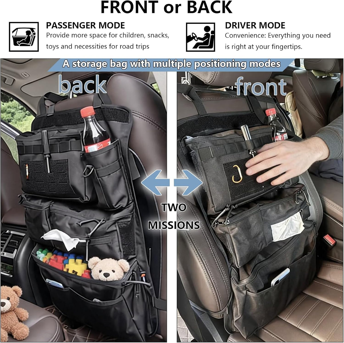 2-Pc Set All in One Car Seat Back Organizer Fit Most Cars SUV Trucks Jeeps