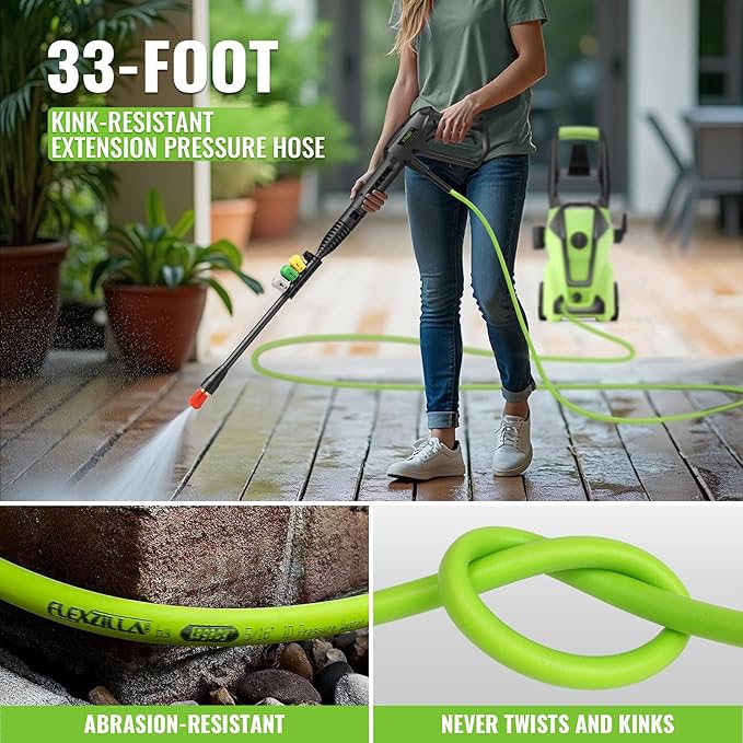Electric Pressure Washer 5000PSI Max 4.0GPM with 33FT Flexible Extension Hose, 4 Nozzles, Foam Cannon, Power Washer Powered for Cars, Patios, Driveways, Deep Green