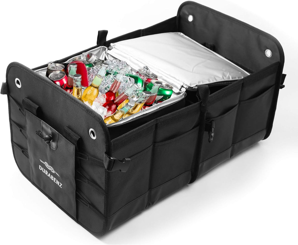 Insulated Car Trunk Cooler – Thermal Bag for Groceries & Travel, Leak-Resistant, Fits Trunk Organizer Compartments, Heavy Duty 1680D – Black