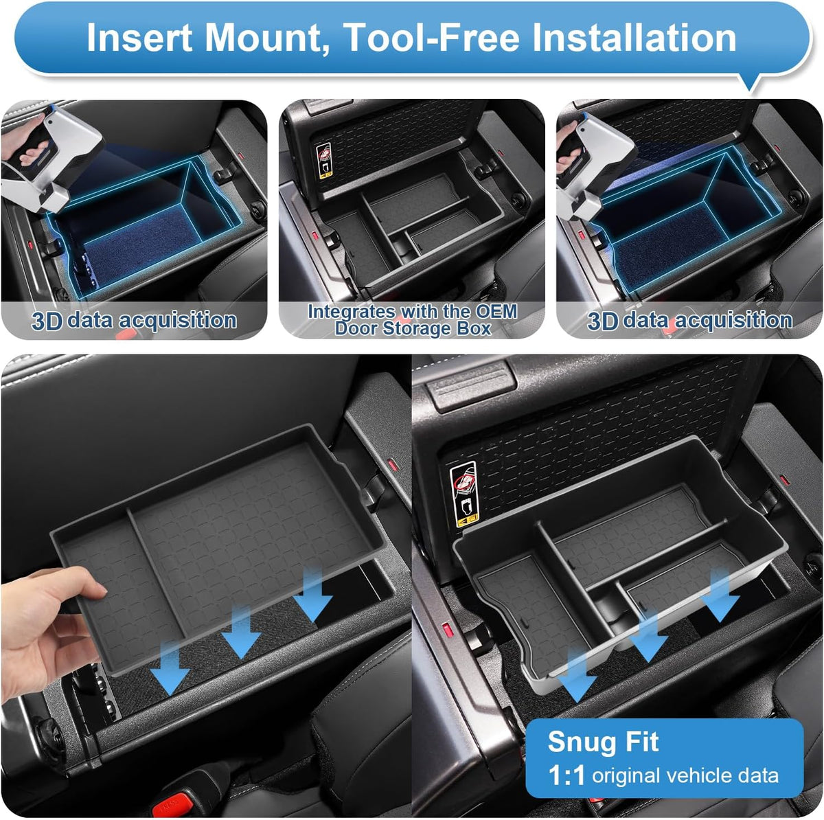 (Upper+Lower Layer) 2026 R AV4 Center Console Organizer for Toyota R AV4 (LE/SE/XLE Premium/Woodland/XSE/Limited), Durable ABS&Silicone Console Tray Insert 2026 R AV4 Accessories