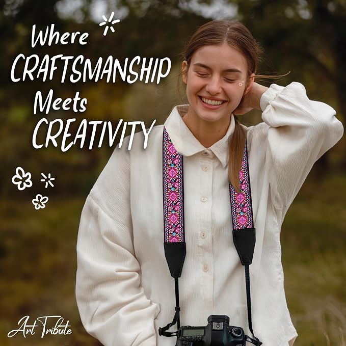 Art Tribute Camera Strap, Vintage Embroidered Neck Shoulder & Crossbody Camera