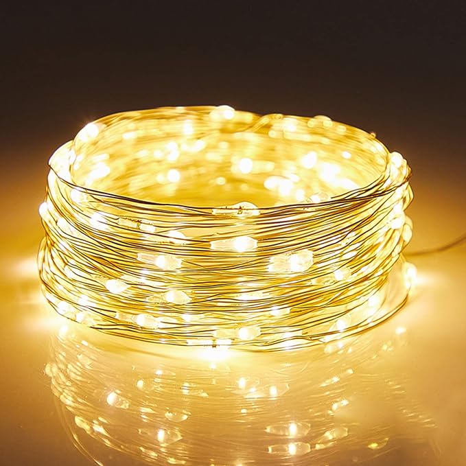 WATERGLIDE 24 Pack Fairy Lights Battery Operated (Included), 7 ft 20 LED Mini String Lights, Waterproof Silver Wire Firefly Starry Lights for DIY Wedding Christmas Party Mason Jars Decor, Warm White