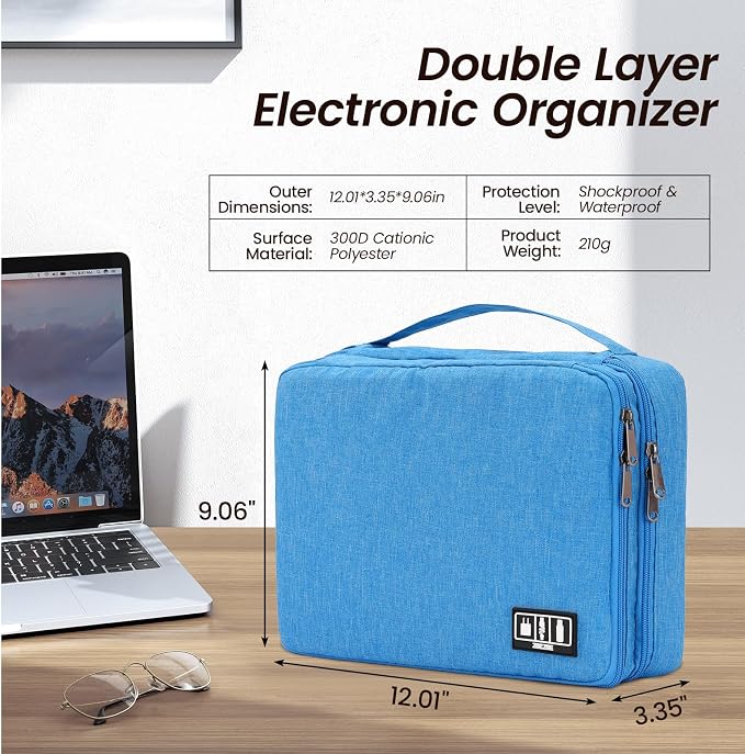 Large Electronic Organizer Travel Case, Double Layer Tech Accessories Bag
