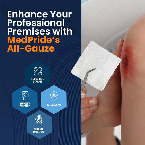 Med Pride 4”x 4” Surgical Sponges - 200 Extra Absorbent Gauze Pads for Wound Care & First Aid