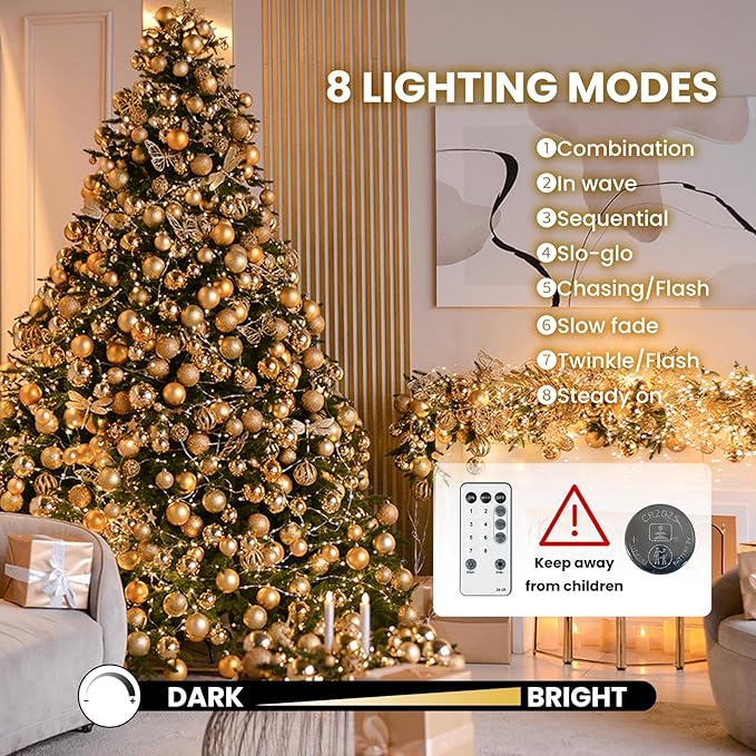 Fairy Lights Plug in, Dailyart 2000 Led Twinkle String Light with Remote 130Ft Waterproof 8 Modes Warm Cluster Lights with Timer for Bedroom Wreath Window Wedding Christmas Tree Decoration,Sliver Wire