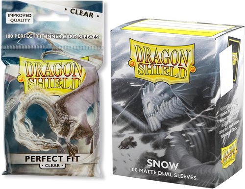 Dragon Shield | Dual Bundle of Perfect Fit & Snow Matte Sleeves | 2X 100 CT - Smooth, Tough Protection for TCGs