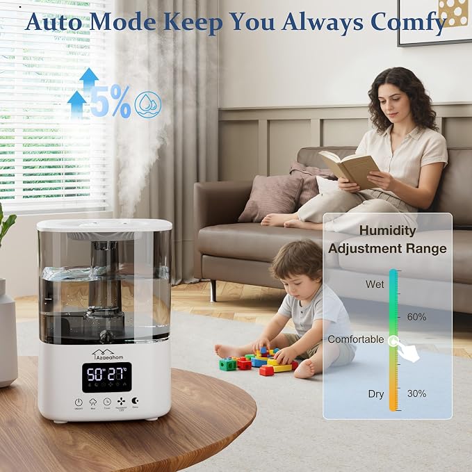 Smart Humidifiers for Bedroom, Top Fill 4L Cool Mist Air Humidifier for Large Room, Essential Oil Diffuser App Control, Fast Symptom Relief, Nightlight, 12H Quiet Runtime for Baby, Plant