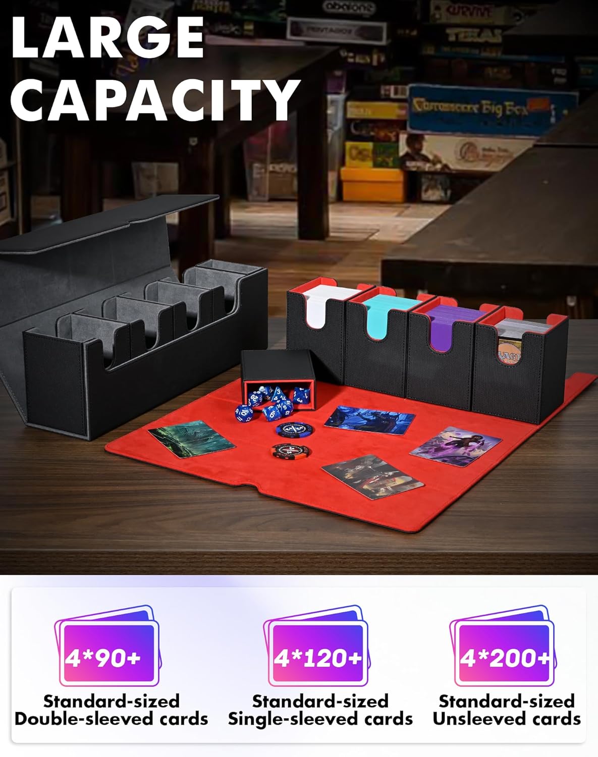 UAONO Card Deck Box - 5-in-1 Organizer with Dice Tray for MTG | Holds 800+ Unsleeved Cards (Black)