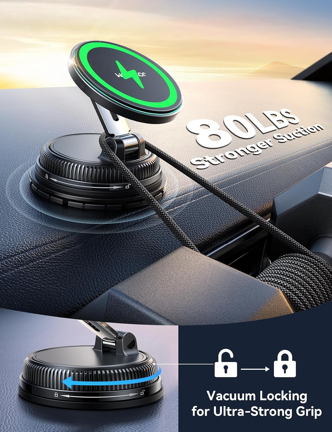 JOYROOM 15W Magsafe Car Mount Charger, iPhone Faster Charging Wireless Car Charger, 80+LBS Strong Suction Magnetic Phone Holder for Car, Stable Metal Support Arm for iPhone 17 Pro Max 16 15 14 13