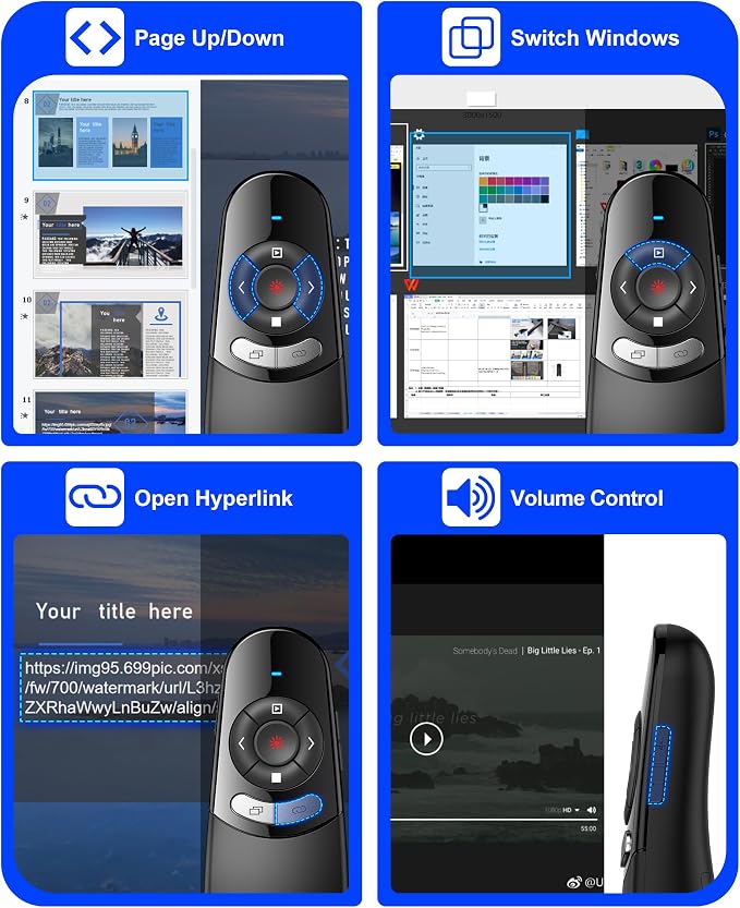 DinoFire USB Type C Wireless Presentation Clicker, BT&RF 2.4GHz Dual Modes