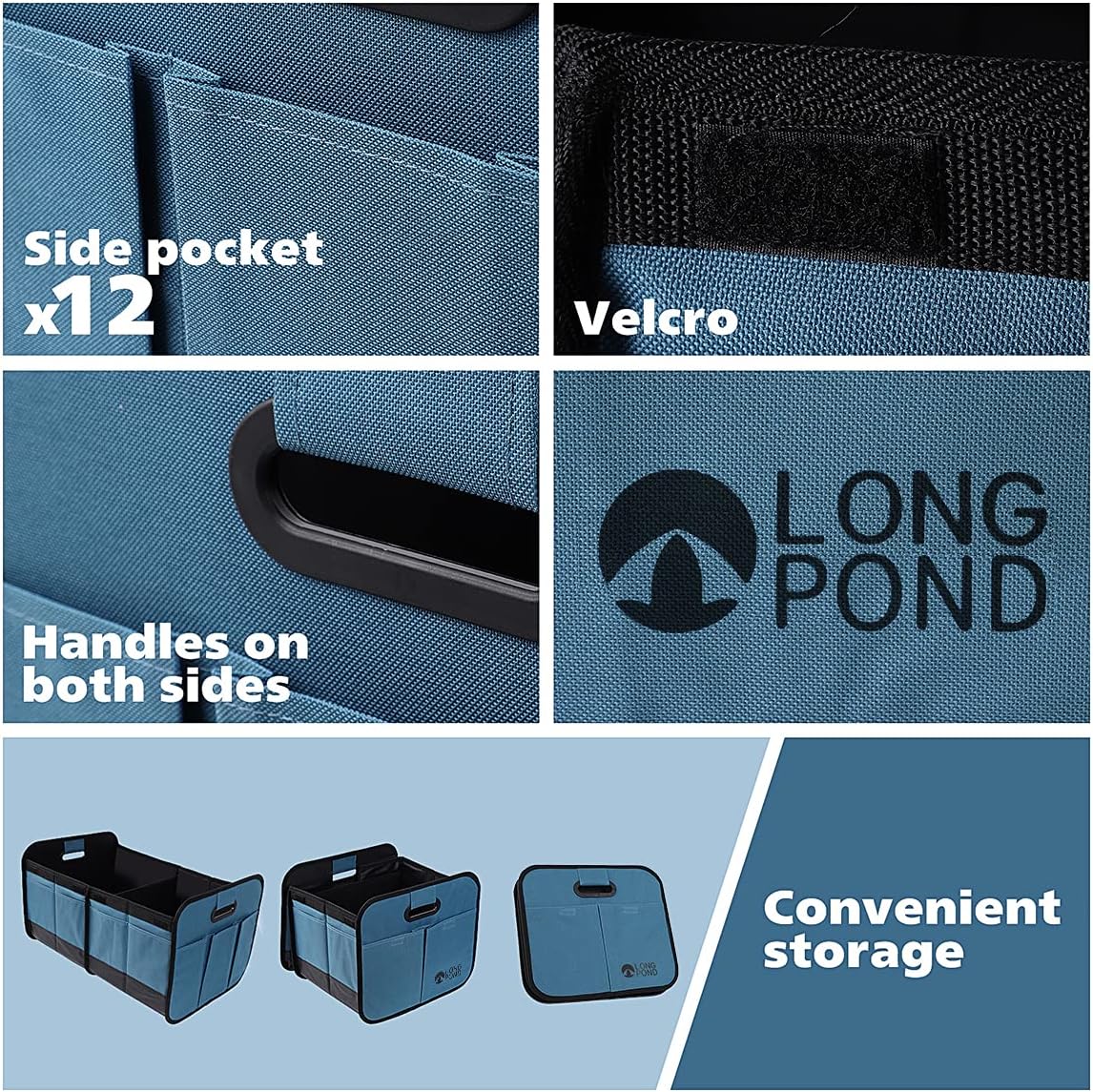Long Pond Car Trunk Organizer, Storage for SUVs or Sedans, Foldable Cargo Containers with 9 Pockets and Reinforced Handles, with Non-Slip Bottom, Collapsible Storage for SUVs, Sedans, or Any Cars