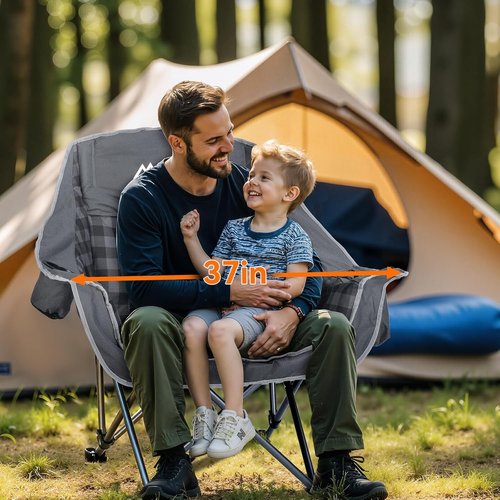 Huskfirm Oversized Camping Chairs - Heavy-Duty Padded Design with Cup Holder & Cooler Bag | Supports 450LBS, Grey
