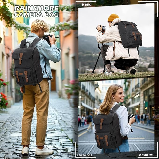 RAINSMORE Camera Bag Backpack for DSLR/SLR Mirrorless 15.6 Inch Laptop Camera