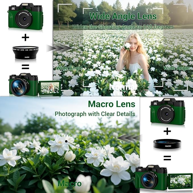 75MP Digital Camera, 4K WiFi Vlogging Camera