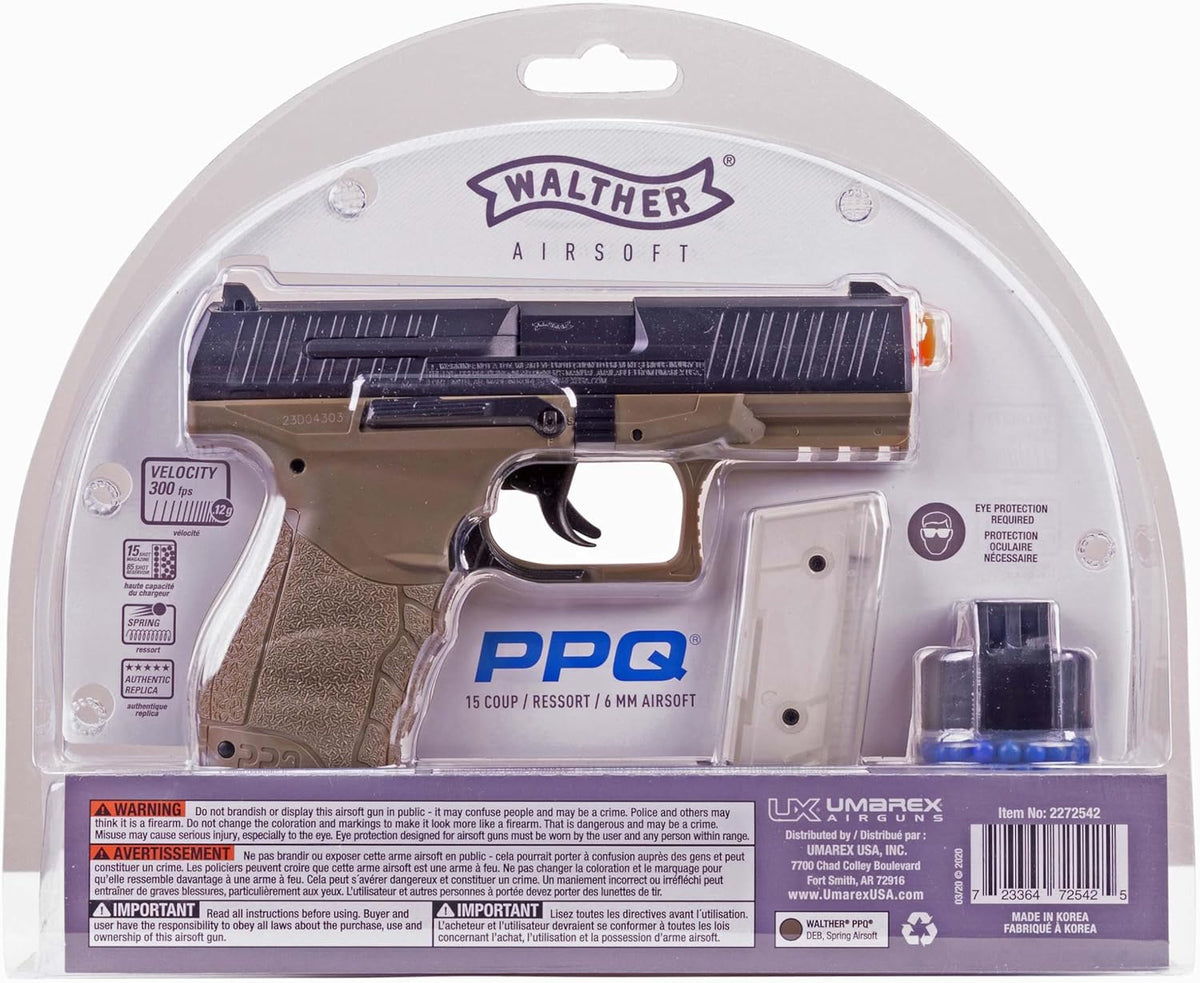 Umarex Walther PPQ Airsoft Gun - Authentic 6mm BB Pistol for Realistic Shooting Experience