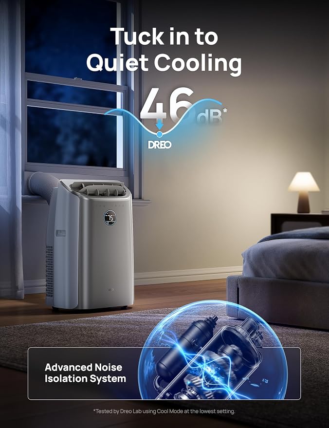 DREO Portable Air Conditioners, 14000 BTU AC Unit for Bedroom with Drainage-Free Cooling, 3-in-1 with Fan & Dehumidifier, Touch/APP/Voice/Remote, 24h Timer, Smart Floor AC for Room Indoors, AC516S