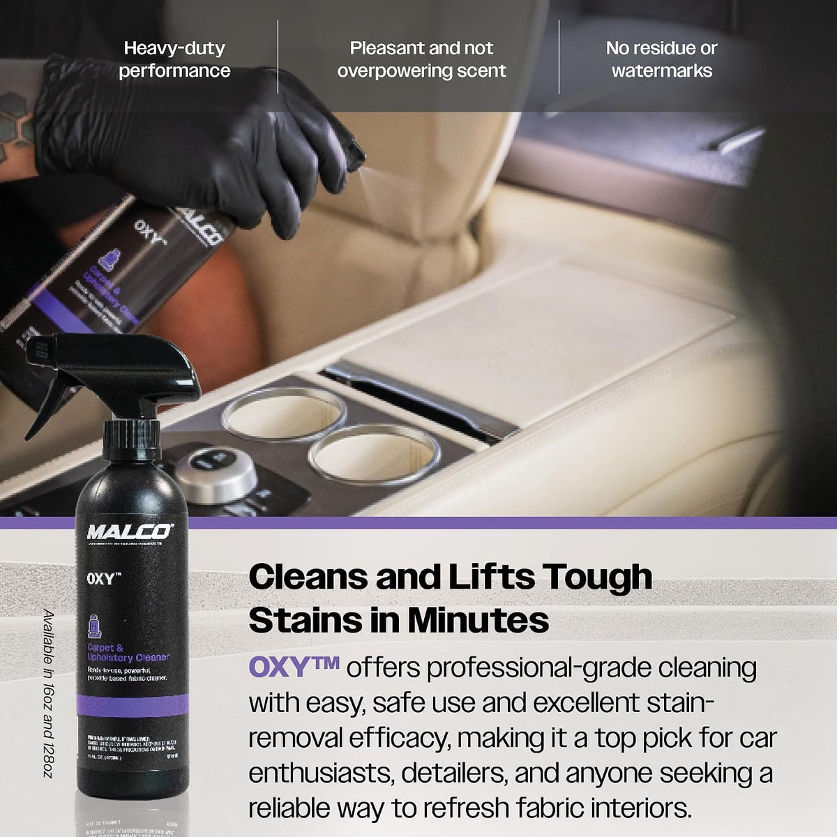 Malco OXY Carpet & Upholstery Cleaner - Stain Remover Spray for Car Interior Fabric/Cleans the Toughest Vehicle Stains/Deep Cleaning Liquid Formula / 1 Gallon (127801)