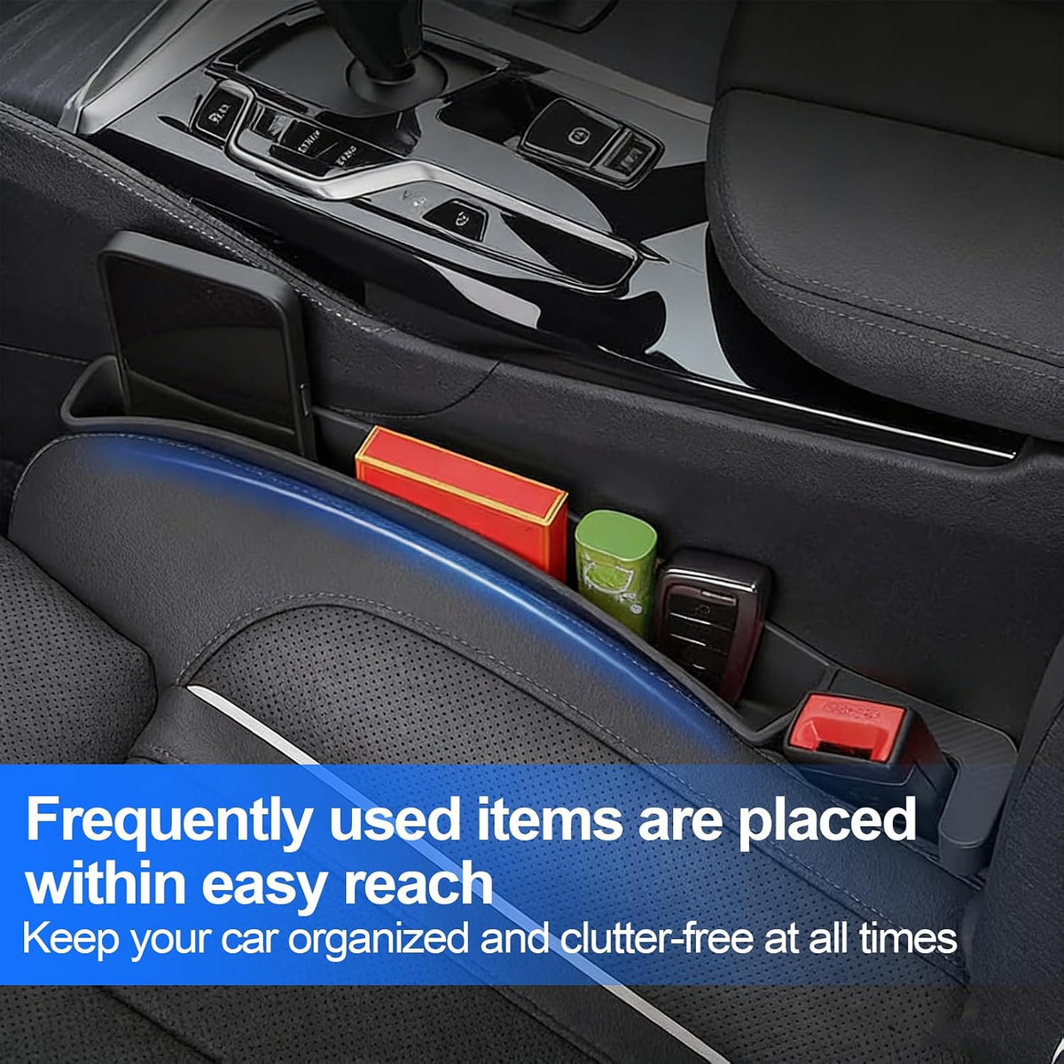 Car Seat Gap Filler, 2 Pack, Universal Car Seat Organizer（Black）