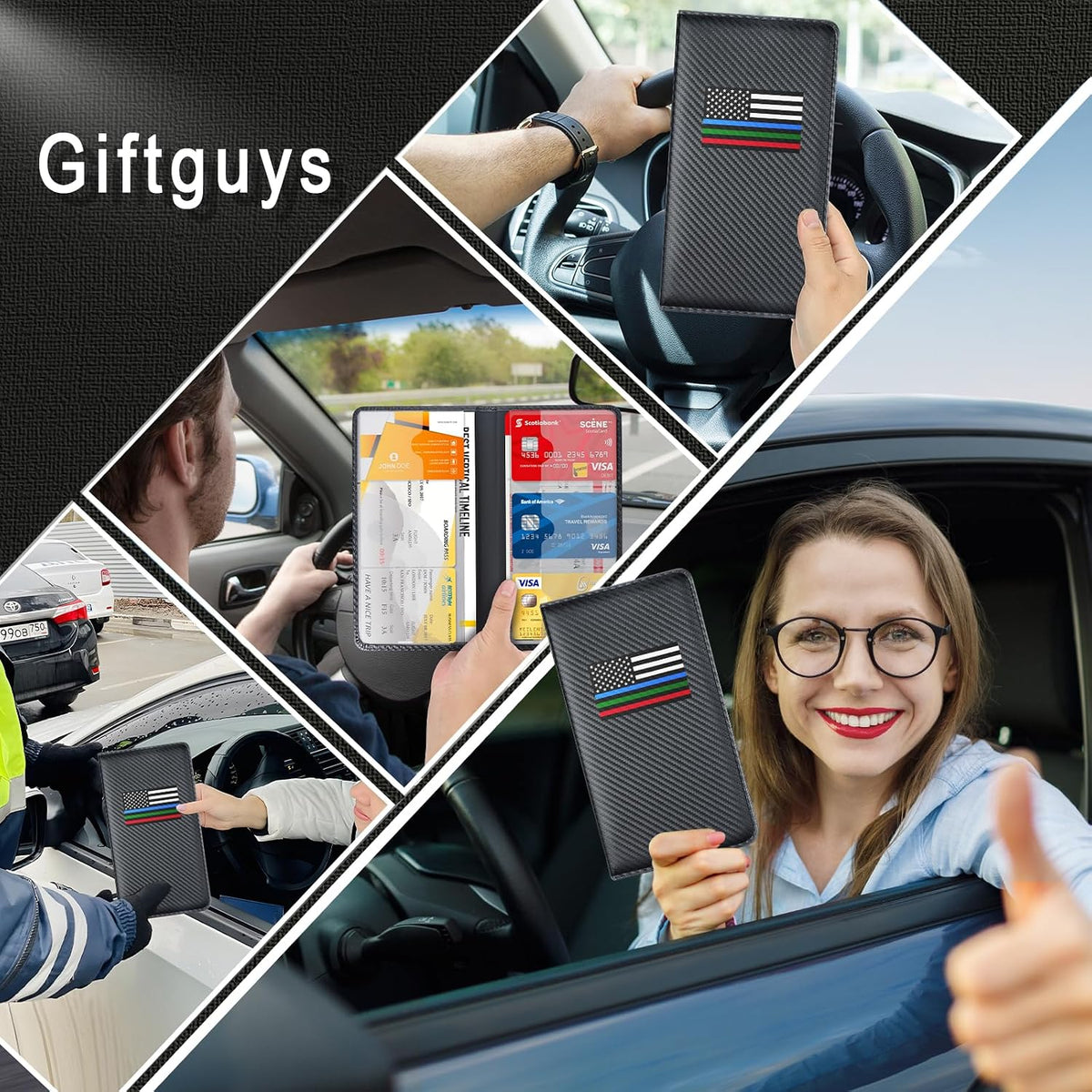 Giftguys Car Insurance and Registration Card Holder | for BMW Ford Tesla Cadillac All Cars | Store Cards, ID License & Essential Documents | Premium Leather with Magnetic Closure