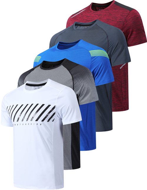 5 Pack Men’s Active Quick Dry Crew Neck T Shirts | Athletic Running Gym Workout Short Sleeve Tee Tops Bulk (Set 2, XX-Large)