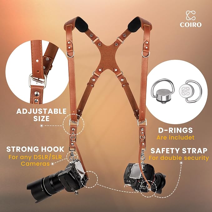 C Coiro Dual Camera Harness Shoulder Leather Camera Strap