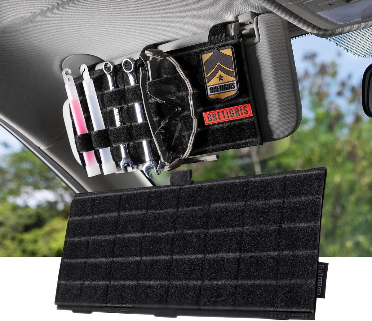 ONETIGRIS Tactical MOLLE Sun Visor Organizer, Vehicle Visor Patch Panel