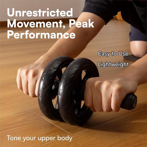 H&S Ab Roller Wheel | Core Workout Equipment with Extra Thick Knee Pad Mat - Dual Glide Wheels