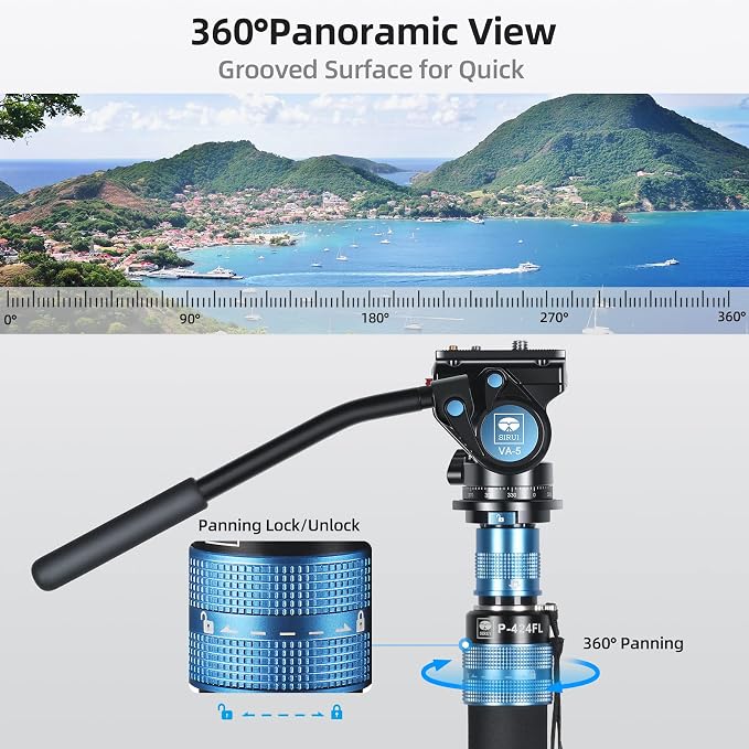 SIRUI P-424FL Carbon Fiber Camera Monopod Kit, Tripod Base, Flip Locks