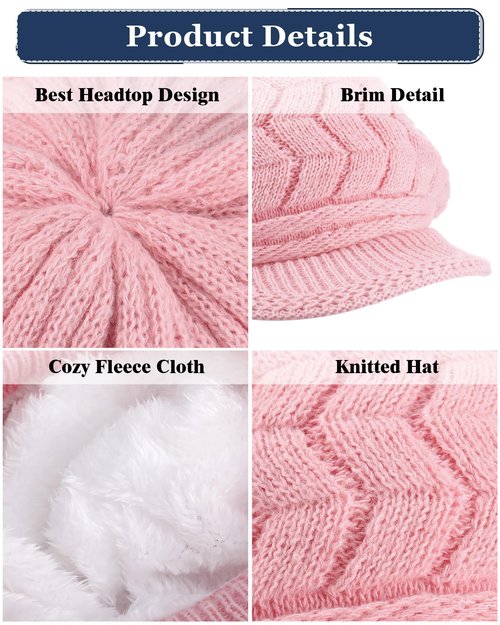 Newcotte Winter Hat for Women Knitted Caps with Visor 2026 Warm Hats for Women Beanies for Winter Cold Weather(Pink, Black, Gray, Light Khaki,4 Pcs)