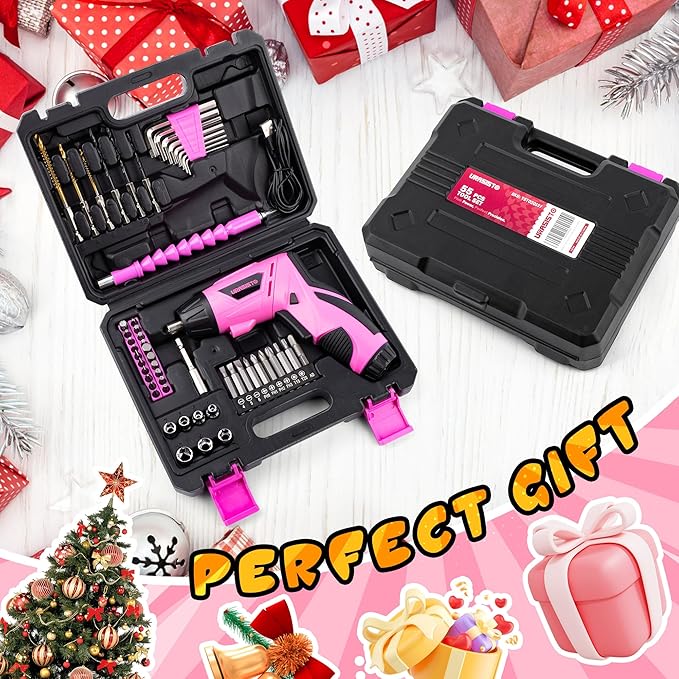 55-Piece Kids Real Tool Set, Electric Cordless Drill Tool Kit for Children with Interchangeable Bits, Flexible Shaft, Charger, All in Carrying Case, Power Drill Tools Set for Kid, Age 14+