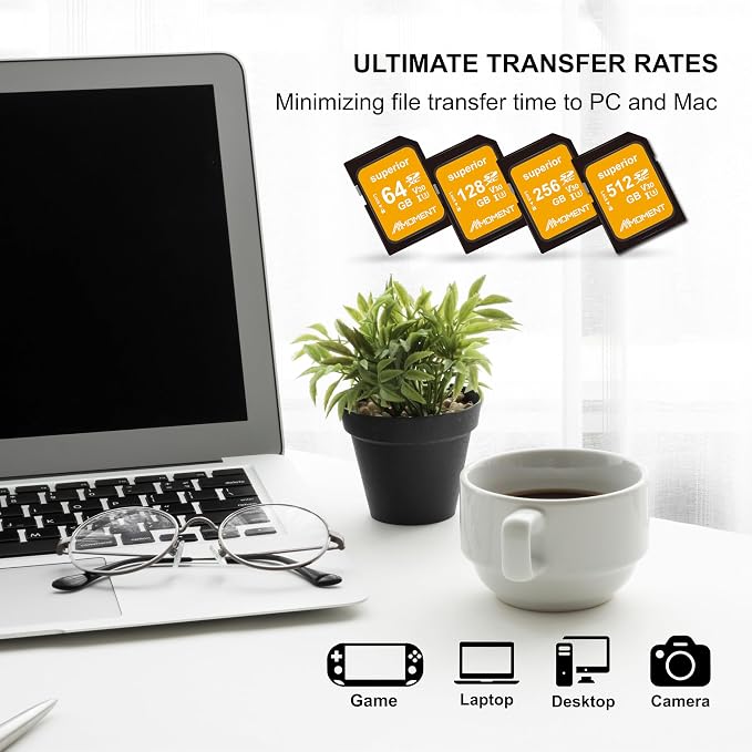 MMOMENT 64GB Full-Size SD Card UHS-I U3 V30 Class 10 High Speed SDXC – Up to