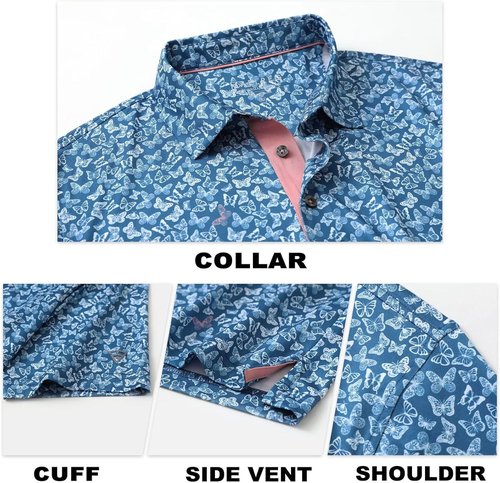 M MAELREG Men's Golf Shirt - Short Sleeve Dry Fit Polo with Moisture-Wicking Performance Patterns
