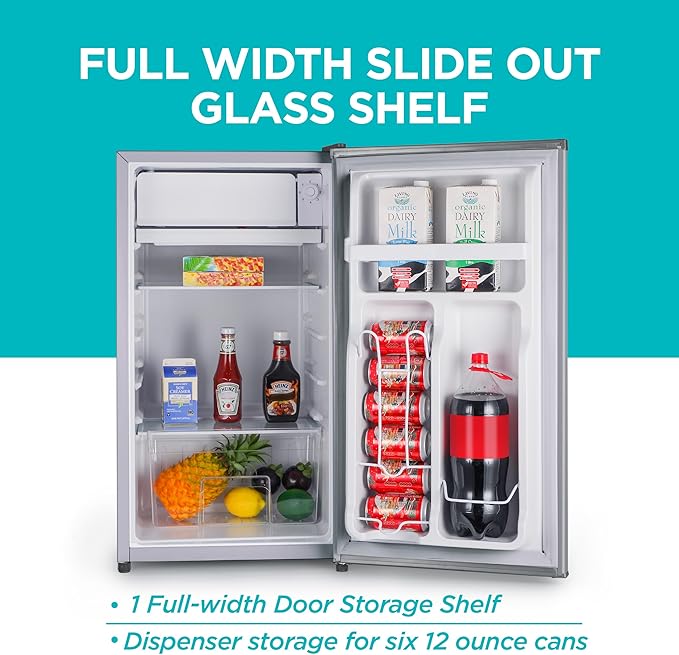 BLACK+DECKER 3.2 Cu. Ft. Compact Refrigerator, BCRK32V, Stainless Look | Energy Star Certified Small Refrigerator, Single Door Mini Fridge with Chiller Compartment, Personal Fridge for Home or Dorm