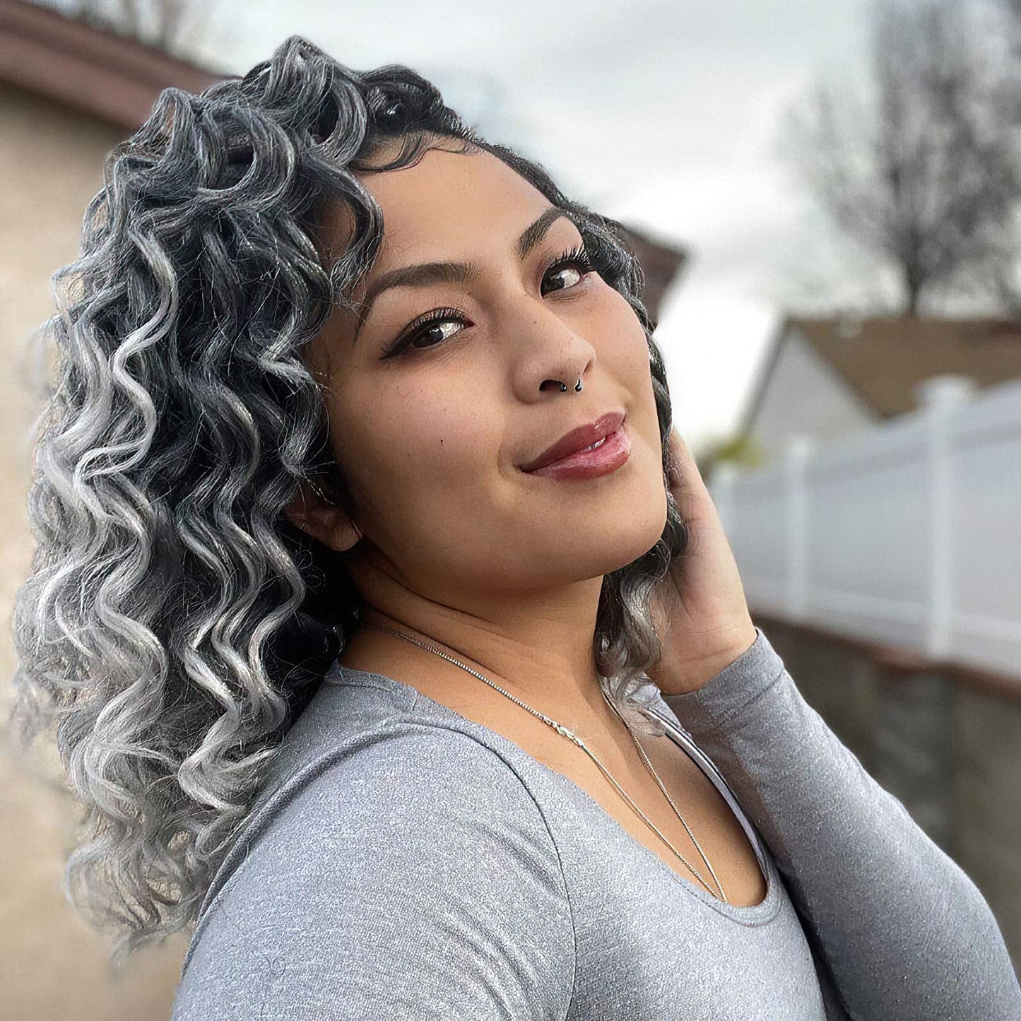 Toyotress Ocean Wave Crochet Hair - 9 Inch 8 Packs Ombre Gray Crochet Braids Deep Twist Synthetic Braiding Hair Extensions (9 In