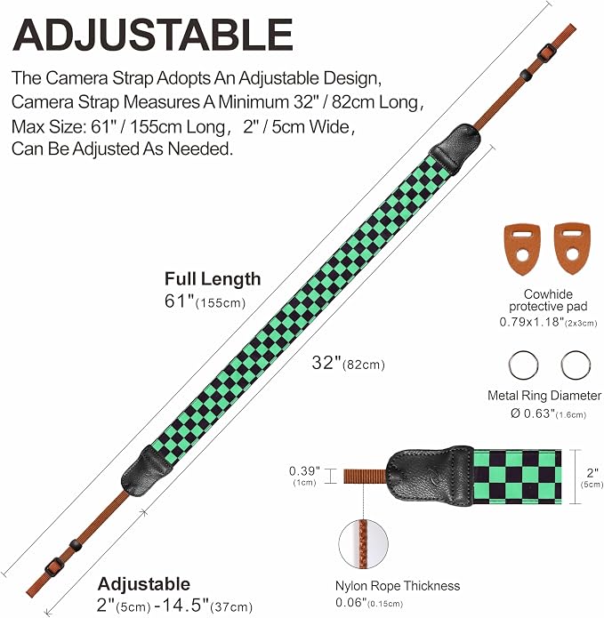 Padwa Lifestyle Green Black Plaid Camera Strap