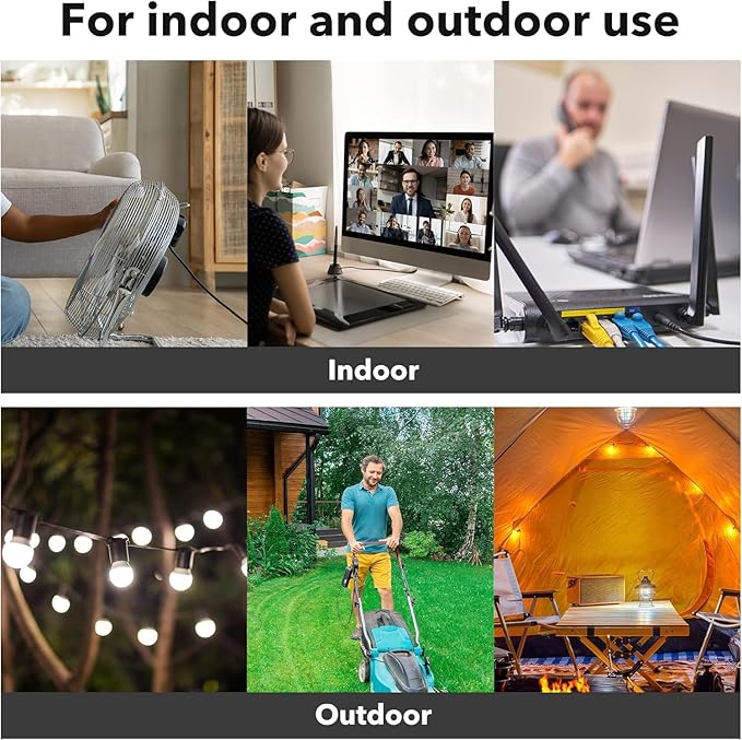 BN-LINK 15 ft Indoor/Outdoor Extension Cord 16/3 SJTW, Black, Water & Weather Resistant, 3-Prong Grounded Plug for Landscaping & Holiday Decorations, Home & Office, 13A, ETL