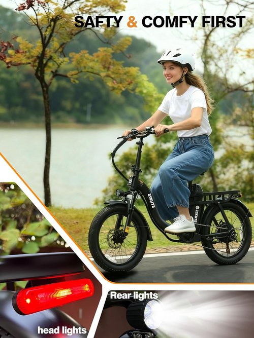 1200W Peak Electric Bike by [Brand Name] - 28MPH, 48V 10.4Ah Battery, 55-Mile Range, 20"x3" Fat Tires, 7-Speed Commuter Ebike