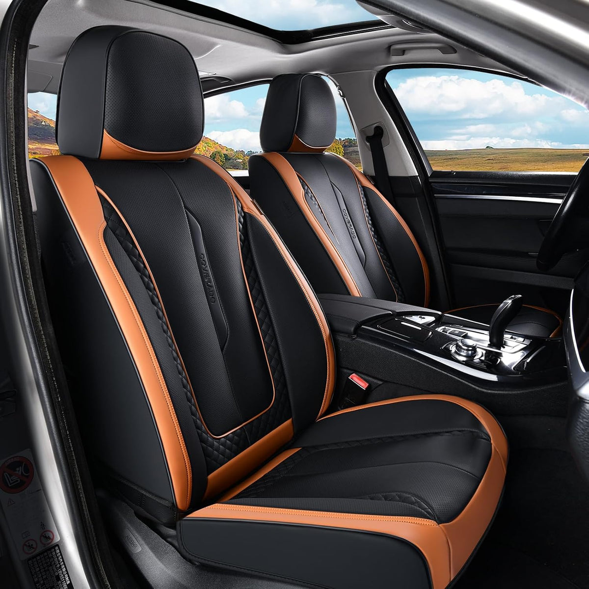 Coverado Car Seat Covers Front Seats, Luxury Leather Seat Covers for Cars, Automotive Car Seat Covers Protector Universal Fit Most Sedans, SUVs, Pick-up Trucks Interior Accessories(Black&Gray)