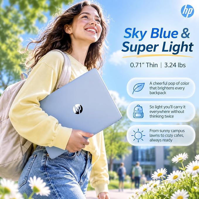 HP 14 Laptop for Students and Home Use, Intel Processor N150, 16GB RAM | 128GB UFS+256GB MSD, 14" HD Display, Wi-Fi 6, 1-Year Microsoft 365, Copilot AI Key, Lightweight, Sky Blue, W/Mouse