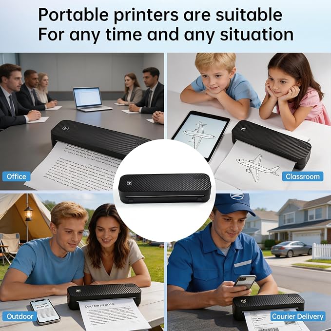Portable Printer for Travel Bluetooth, Inkless Travel Printer, supports thermal