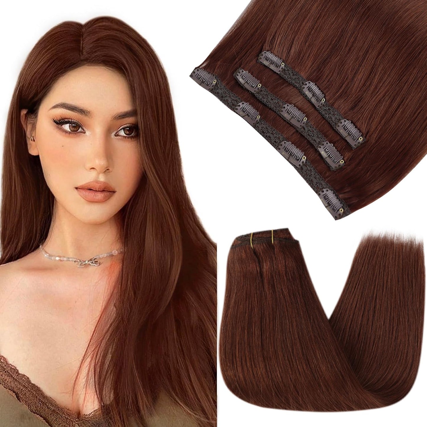 Sunny 22 Inch Auburn Clip In Hair Extensions Real Human Hair Clip In Extensions Auburn Red Hair Extensions Clip Ins Human Hair C