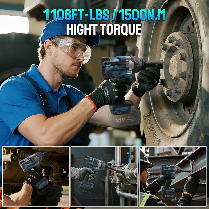 Cordless Impact Wrench 1/2 Inch, 1500 N.m/1106ft-lbs Brushless Impact Wrench Gun Compatible with Makita Battery (No Battery), Electric Power Impact Driver for Car Home