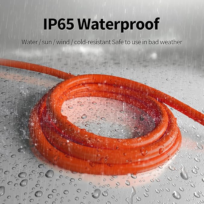 POWGRN 15 ft 12/3 Outdoor Extension Cord Waterproof Heavy Duty with Lighted Indicator End 12 Gauge 3 Prong, Flexible Cold-Resistant Long Power Cord Outside, 15Amp 1875W SJTW Orange ETL Listed