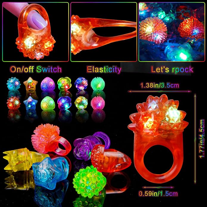 OLUPP Light Up Rings, Glow In The Dark Party Supplies, 6 Style Flashing Glow In