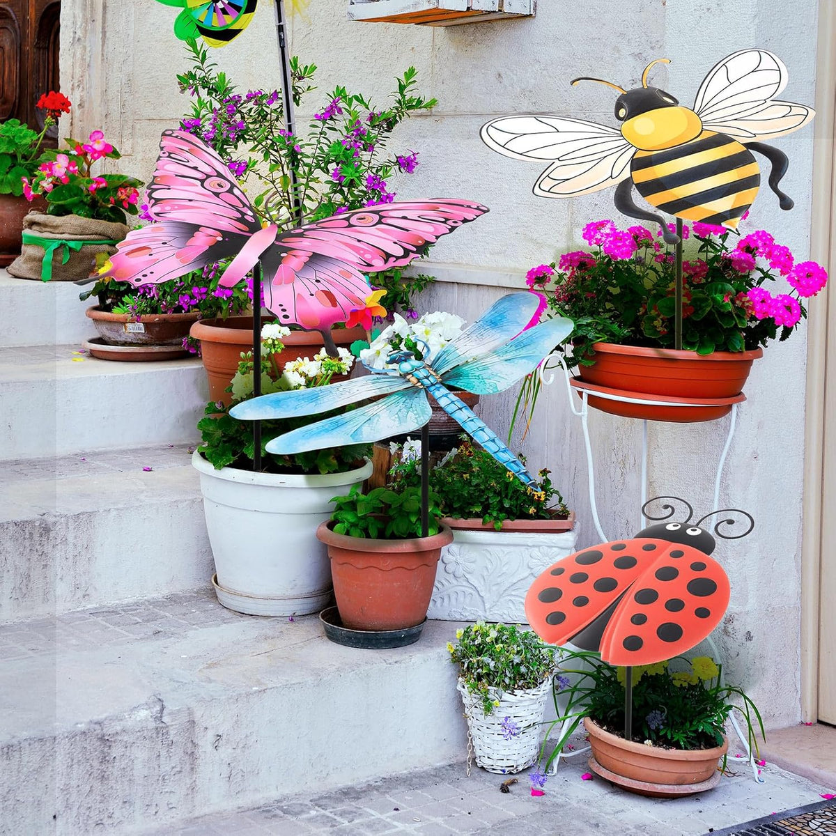 Reallnaive Small Plant Umbrellas - 4 Pack Cute Metal Garden Shade for Outdoor Potted Decor