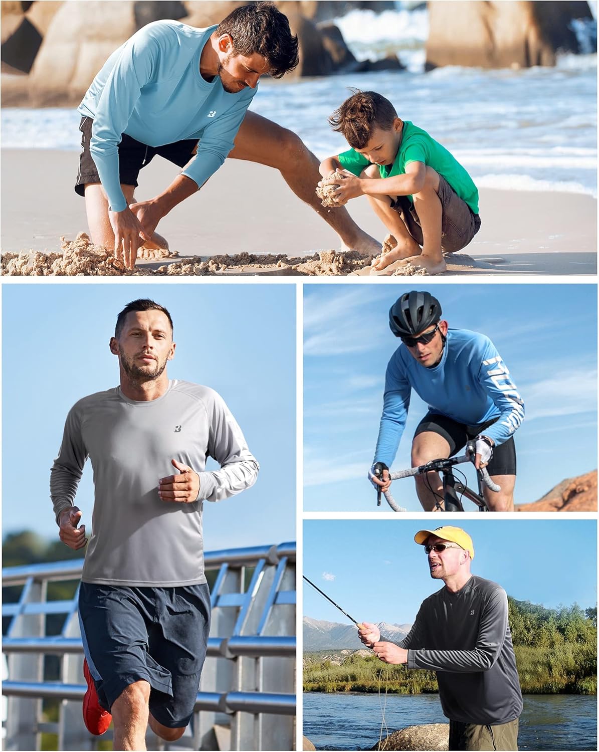 Roadbox Men's UV Sun Protection Shirt - UPF 50+ Long Sleeve Rash Guard for Outdoor Activities